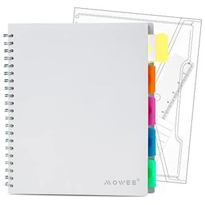 MOWEE 5 Subject Notebook - Spiral Notebook, College Ruled Notebook With Dividers Pocket, Tabs, 11" Ruler, 200 Pages, for Writing Journal, Home & Office, School Supplies, 8.5''x11'' Lily White