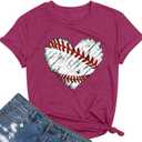 Baseball Game Day T-shirt Mom Fun Ladies Printed retro baseball pattern casual short-sleeved top Darkred-XXL