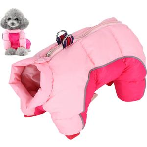Dog Winter Coat with Back Zipper and D Ring, Windproof Waterproof Warm Pet Jacket, 4 Legs Full Coverage Pink Dog Clothes for Small Dogs (#10)
