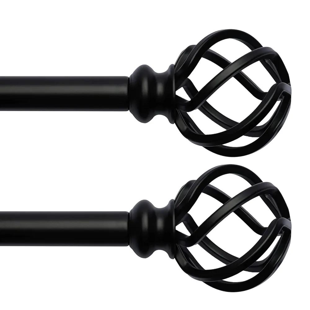 AlinaArt Pack of 2 Decorative Window Curtain Rod with Brackets- Hollow Design 3/4'' Inch Pole, 48 to 84 Inch Adjustable Side Curtain Rod Matte Black