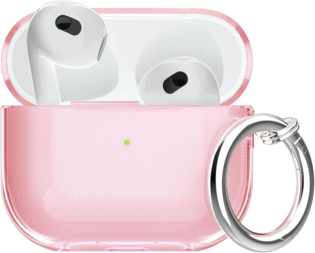 for Airpods 3 Case Clear,Shockproof for Airpods 3rd Generation Case Cover 2021,Full Protective Soft Transparent TPU for Air pods 3 with Carabiner Keychain-Pink