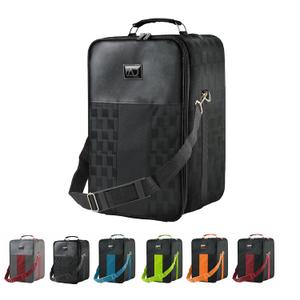 Small Wig Travel Box with Top Handle, Shoulder Strap & Double Zipper, Carrying Case with Removable Head-Holding Base - Black Square Design - by Adolfo Design