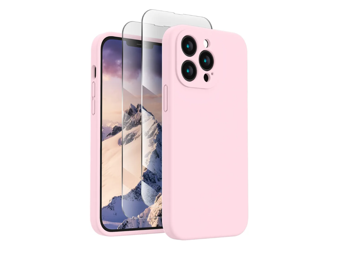 FireNova Designed for iPhone 13 Pro Max Case, Silicone [Camera Protection] Phone Case with [2 Screen Protectors], Soft Anti-Scratch Microfiber Lining Inside, 6.7 inch, Chalk Pink