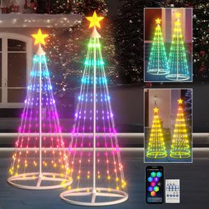 Smart Lighted Christmas Cone Tree Outdoor, 16 Mil Color Changing, APP & Remote Control, Music Sync, Timer, Group Control, RGB Led Christmas Decorations for Indoor Outdoor (Set: 4+5FT)