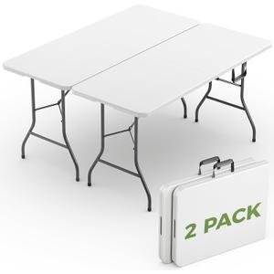 Folding Table 2 Pack, 8 FT Foldable Plastic Table with Carrying Handle, Heavy Duty Portable Fold-in-Half Utility Table for Party, Camping, Banquet, Craft, Wedding, Indoor & Outdoor Use