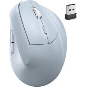 Wireless Mouse Ergonomic (Bluetooth+USB )Dual Mode Vertical Silent Portable Multi Device Ergo Carpal Tunnel Mice for Mac/PC/Laptop/Computer/Tablet/iPad/Macbook Air/Pro Office Work Women Men Gift(Blue)