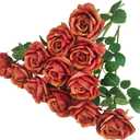 ATFL Burnt Orange Roses Bouquet for Wedding Decorations,12 Pcs Burnt Orange Flowers Artificial,Flower Diameter 4'',Long Stem Artificial Floral for Tall Vase