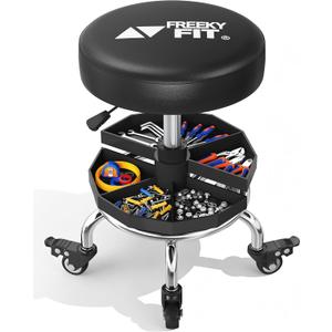 Rolling Shop Stool with Wheels,Mechanics Garage Work Stool,Black