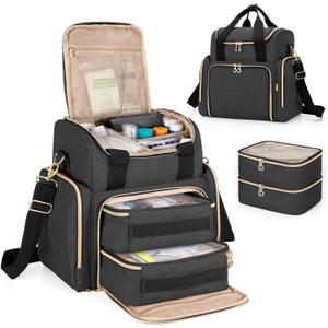 LUXJA Large Medicine Bag with 2 Removable Cases, Medicine Storage Bag with Multiple Storage Sections (Suitable for Travel or Home), Black
