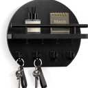 Nekon Key Holder for Wall - 9.8 Inch Apartment Wall Decor with Shelf and 8 Key Hooks, Circular Wood Key Hanger for Home Decor (Black)