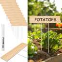 Vercraft 10 Set Jumbo Outdoor Plant Label Stakes Waterproof Nursery Garden Markers Plastic T Type Plant Tag Identification Stake with Marker Pen for Herb Vegetable Flowers, 12" High(Wood Color)