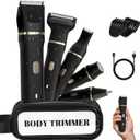 Electric Bikini Trimmer for Women, 5-in-1 Waterproof Electric Shaver, Painless Pubic Hair Trimmer for Sensitive Skin, Rechargeable Bikini Razor with Travel Case, Grooming Kit for Face & Body, Black
