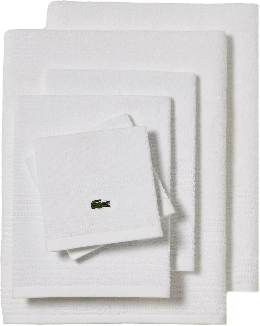 Lacoste Grand Slam 6-Piece Towel Set  Soft and Absorbent 100% Cotton Towels for Bathroom, Quick-Drying  Includes 2 Bath Towels, 2 Hand Towels, 2 Washcloths, White