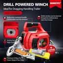 1000LBS Portable Handheld Drill Winch w/D-Ring Strap & Tow Straps, 1000LBS+2Straps