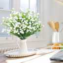 Sggvecsy Artificial Flowers for Outdoors 24 Bundles UV Resistant Boxwood Shrubs Artificial Eucalyptus Fake Plants Faux Plastic Greenery for Farmhouse Garden Home Indoor Outdoor Decoration, White
