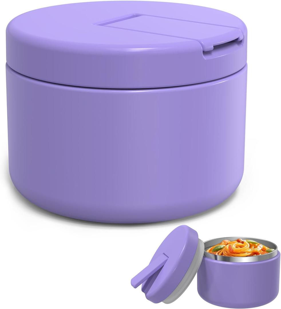 12oz Food Thermo for Hot Food Insulated Vacuum Soup Jar with Buckle Lid, Stainless Steel Wide Mouth Leak Proof Lunch Container (Light Purple)