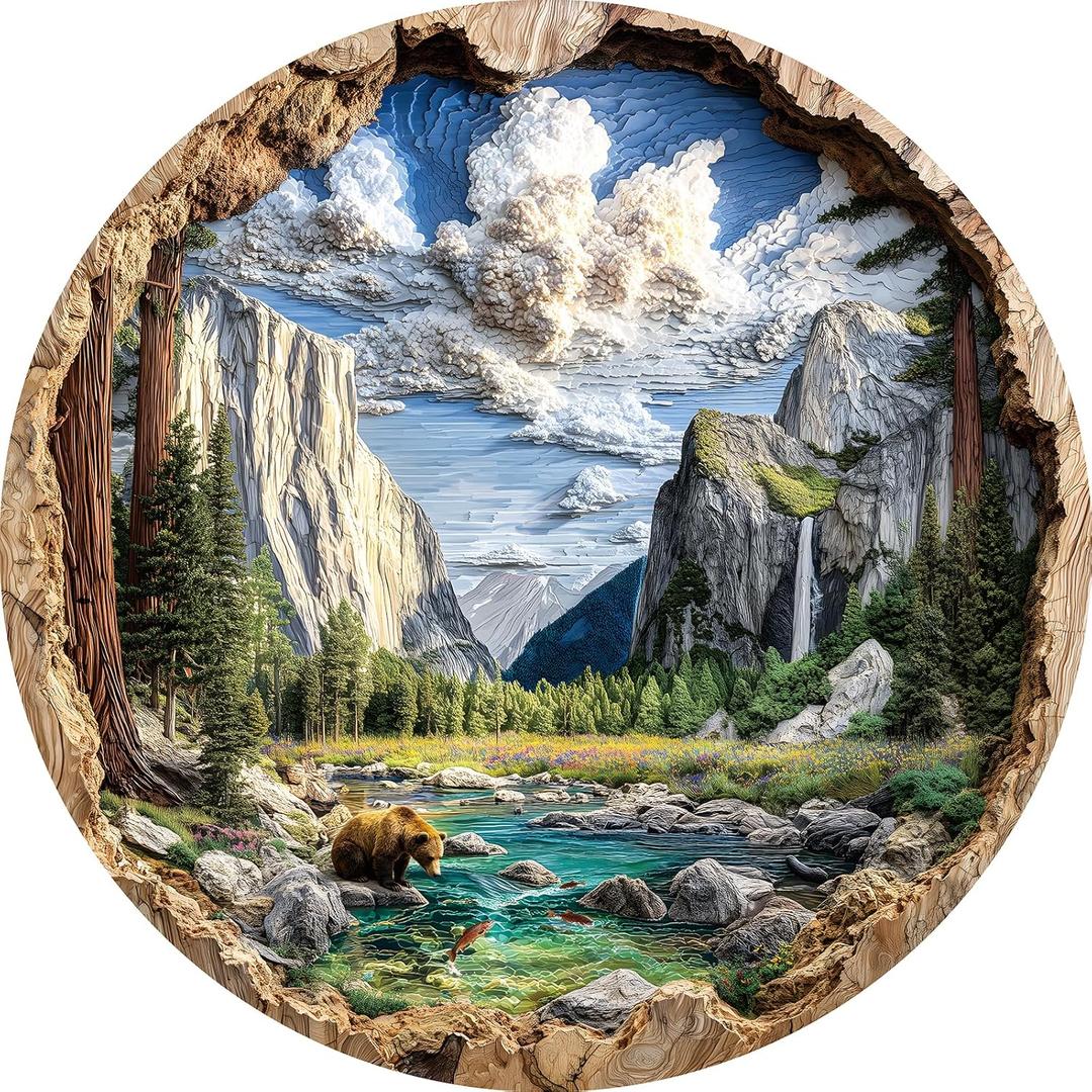 3D Visual Art Puzzles for Adults 1000 Pieces, National Park River Landscape Nature Unique Hard 1000 Pieces Jigsaw Puzzles for Adults, 1000 Pieces Round Puzzle for Adults