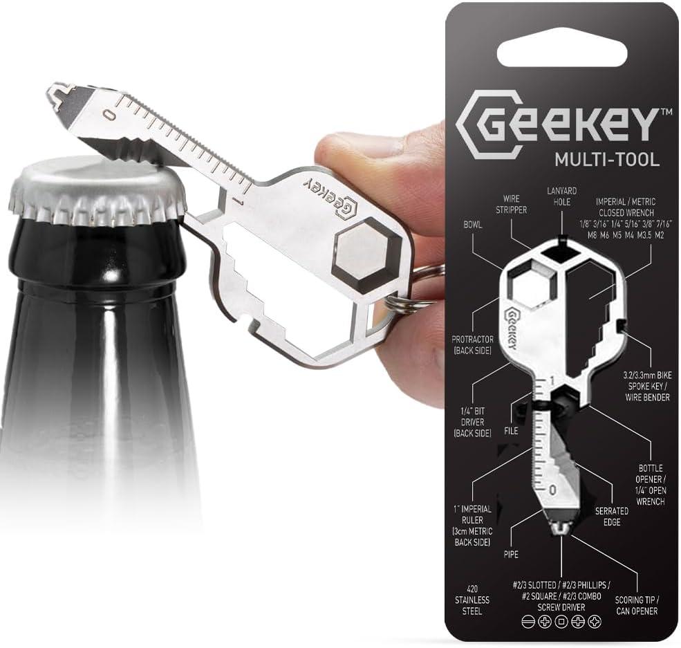 Geekey Keychain Multitool  EDC Tool with 16+ Functions | Small Bottle Opener keychain with Screwdriver, Wrench, and Box Cutter for Travel, Outdoor, and Everyday Use  TSA Safe