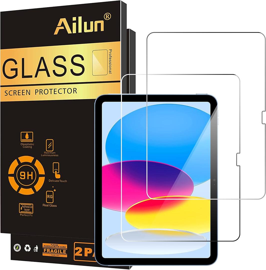 2 x Ailun Screen Protector for iPad 11th A16 2025 [11 Inch] / 10th Generation 2022 [10.9 Inch], Tempered Glass [Face ID & Apple Pencil Compatible] Ultra Sensitive Case Friendly [2 Pack]