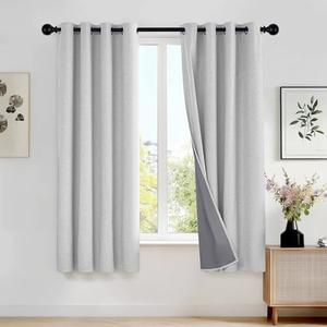 Deconovo Linen-Look 100% Blackout Curtains, Thermal Insulated Grommet Coating Drapes for Bedroom & Living Room, Light Grey 52W x 63L 2 Panels