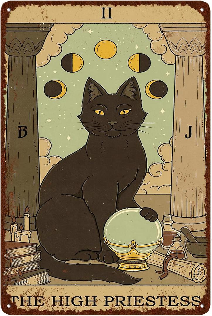 CEOsigns Vintage Cat Tin Sign Retro Tarot Card Metal Sign Poster Wall Art Decor Bathroom Dorm Room Home Decor - High Priestess