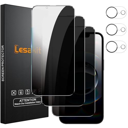 Lesakit 3+3 Pack Privacy Screen Protector for iPhone 16e 6.1-Inch with 3 Pack Camera Lens Protector, Anti Spy Tempered Glass Film 9H Hardness Bubble Free Case Friendly