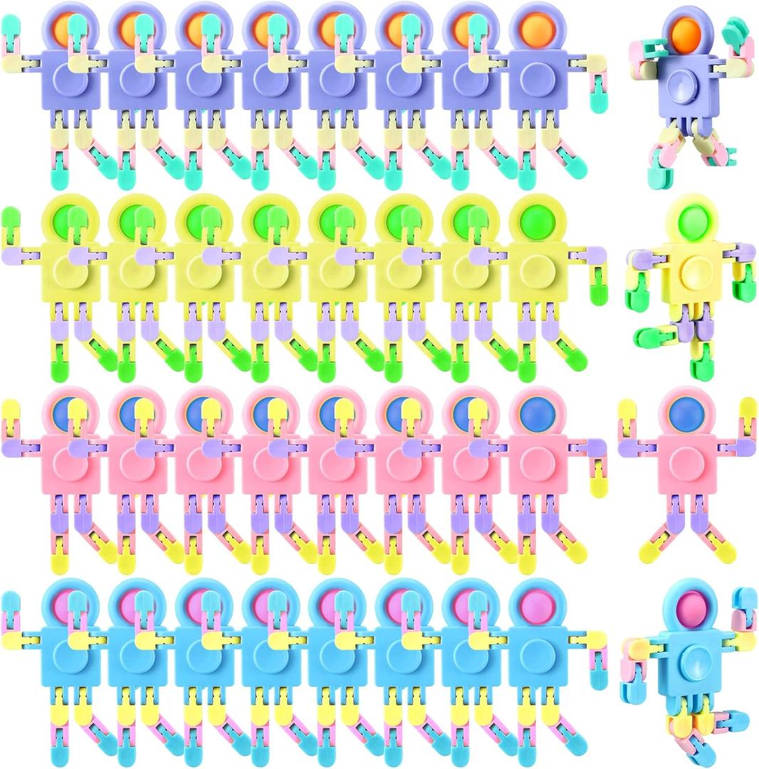 Libima 32 Pcs Robot Fidget Spinner Toys Transformable Sensory Fidget Toys Fingertip Toy Transformable DIY Chain for Teens Adults Goodie Bag Birthday Gift