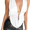 SOLY HUX Women's Sexy Halter Going Out Top Open Back Deep V Neck Sleeveless Vest Tank Tops Party Clubwear (Pure White), Size XS
