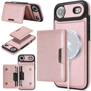 Magnetic case for iPhone Air, with a Detachable Wallet case, Magnetic Attraction Design, Supports Wireless Charging, Made PU Leather, Shockproof Protection (Rose Gold)