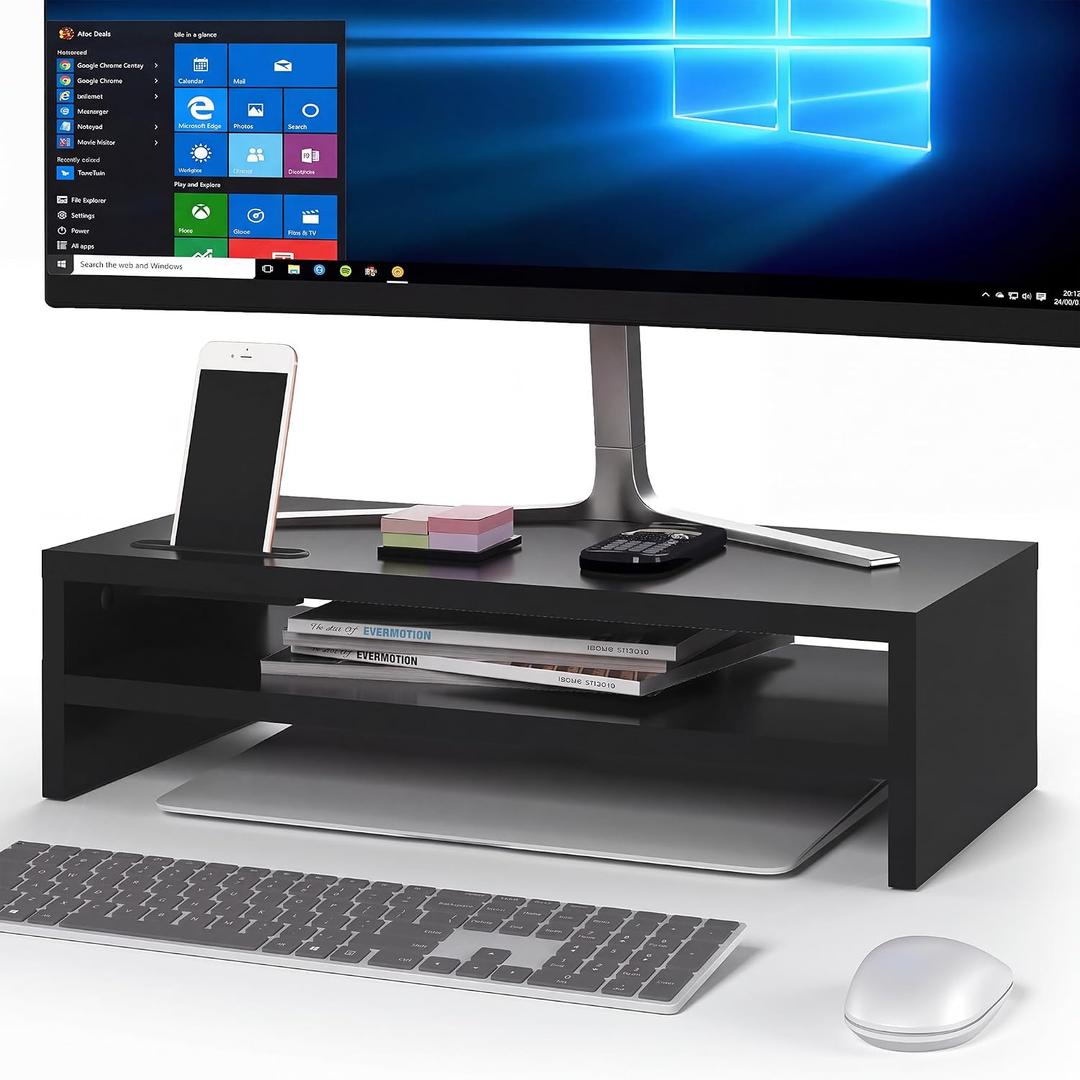 BONTEC Wood Monitor Stand Riser, 2-Tier Desktop Organizer