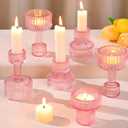 Candlestick Holders Bulk, 6 Pcs Pink Combination Candle Holders Set, Crystal Candle Holders for Wedding, Table Centerpiece, Home Decoration