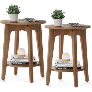 VASAGLE MAEZO Collection - Set of 2 Side Tables, 2-Tier Small Round End Tables, Nightstands with Tapered Legs, Curved Transitions, for Small Spaces, Living Room, Bedroom, Rustic Walnut ULET289K01
