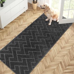 PURRUGS Dirt Trapping Door Mat 32" x 70", Non-Slip Machine Washable Entry Rug, Dog Doormat, Indoor Front Door Mat, Super Absorbent Entryway Rug for Muddy Shoes & Paws, Charcoal