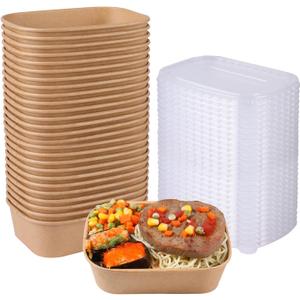 22OZ Disposable Kraft paper bowls with lids, Rectangle Food containers Soup Bowls Party Supplies Treat Bowls 50 PACK