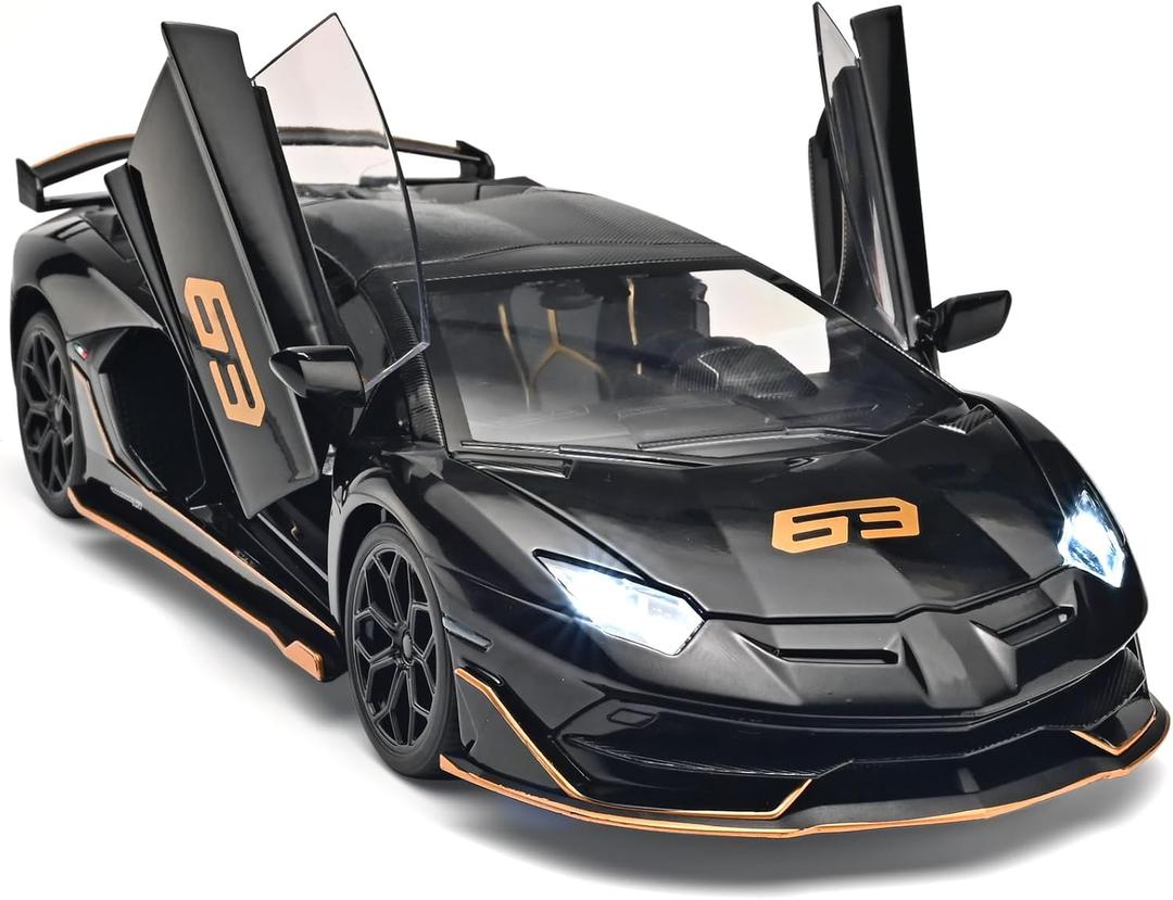 OANMYJJO Car Toys for Boys 1/18 Diecast Cars SVJ 63 Model Car Kits,Collectibles Model with Light and Sound,Race Cars for Kids Ages 3 Year and UPBlack