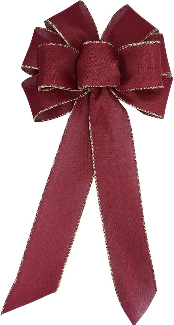 Cranberry Red with Gold Edge Wired Wreath Holiday Bow (8, Large)