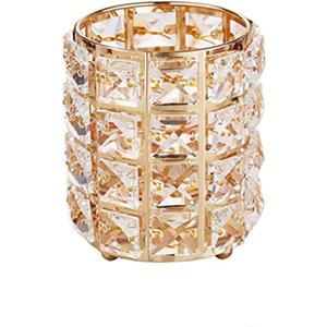 Crystal Beads Makeup Brush Holder, Makeup Brush Organizer Vanity Decor, Handcrafted Cosmetics Brushes Cup, Crystal Cup for Makeup Brushes(Gold)