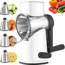 Weltonhm Rotary Cheese Graters with 4 Blades, Hand Crank Cheese Grater with Waffle Slicer, Red, Black and White Cheese Shredder with Suction Base, Easier for Shredding & Grating (White, 4 Graters)