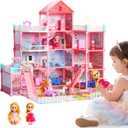 Huge Dollhouse for Girls  Large Pretend Play Doll House for Kids with Dolls, Furniture