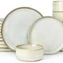 Famiware Star Plates and Bowls Sets, Modern Stoneware Dinnerware Sets for 6, 18-Piece Kitchen Dish Sets - Chip and Scratch Resistant, Microwave and Dishwasher Safe Tableware Set, Cappuccino White