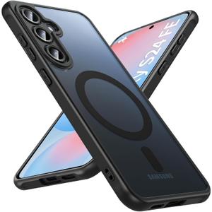 Fin2feel for Samsung Galaxy S24 FE Case, Compatible with MagSafe, Magnetic Military Shockproof Translucent Matte Back Phone Cover for Samsung Galaxy S24 FE (Black)