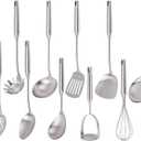 304 Stainless Steel Kitchen Utensils Set, 11PCS Metal Cooking Tools, Masher, Fork, Solid Spoon, Slotted Spoon, Spatula, Whisk, Skimmer, Slotted Spatula Tunner, Soup Ladle, Spaghetti Spoon, Large Ladle