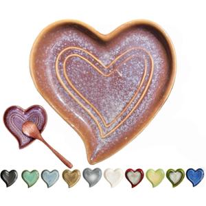 Ceramic Spoon Rest for Stove Top, Heart Cute Spoon Rest for Kitchen Counter, Cooking Spoon Holder for Kitchen Counter, Utensil Rest Spatula Rest Ladle Holder Tong Rest (Retro Purple)