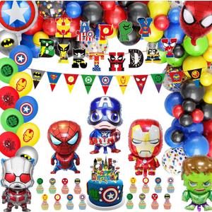Cartoon Themed Birthday Party Decorations Set, Hero Themed Party Favors, Party Supplies Set Include Banner, Foil Balloons,Printed Balloons