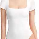 PUMIEY Women's Square Neck Short Sleeve Bodysuit T Shirts Tops For Women Trendy Smoke Cloud Pro Collection (Large)