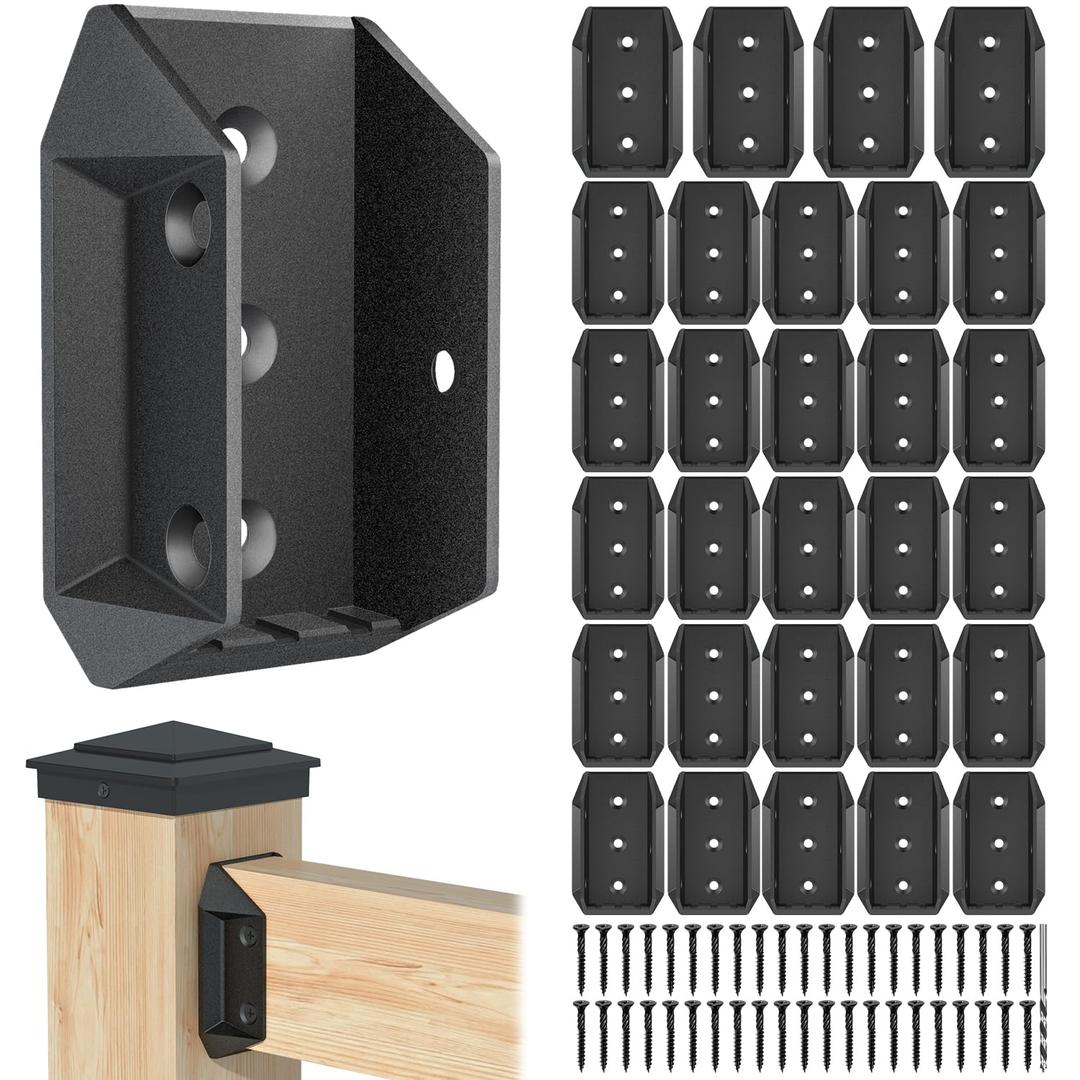 30 Pcs Aluminum Deck Railing Bracket Connectors for 2x4 (Actual 1 " x 3 ") Wood Post, Ultra-Durable Railing Connector with 180pcs Deck Screws for Wooden Stair Fence Railing