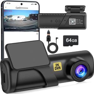Dash Cam, 2.5K Dash Camera for Cars with WiFi FHD, Mini Car Camera, Dash Cam Front Built-in 64GB SD Card, 160 Wide Angle,Night Vision,Loop Recording,24H Parking Monitor, Support 128GB (Q3 BLACK)