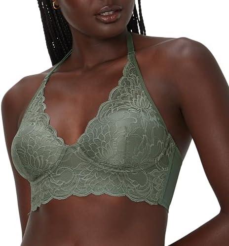 Maidenform Wireless Bralette, Pure Comfort Lace Longline, Convertible Bra for Women, Pewter Green (36D)