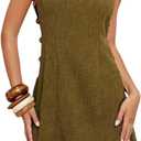 Women Sexy Boat Neck Waist Cut Out Short Tank Dress Y2K Sleeveless Open Back A-Line Mini Dresses with Beads, M 