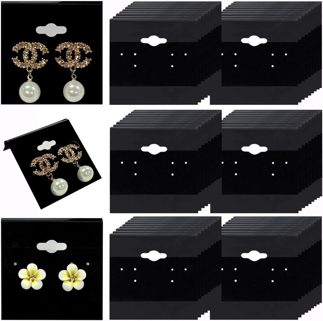 Adorox 200 Piece Black Earring Card Holders with Back Hook Perfect for Earring Display and Organization